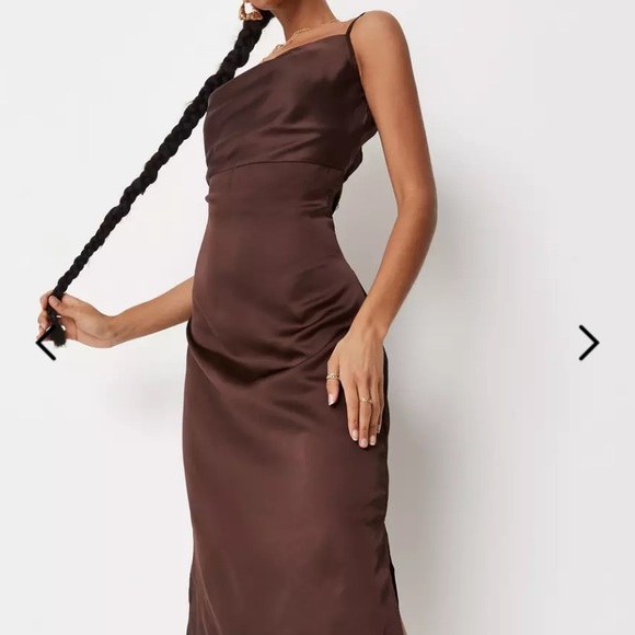 missguided brown satin dress MISSGUIDED Elegant Pleated Satin Maxi Dress Floor Length Evening Gown Strappy Sweetheart Neckline Cut Out Ruched Bodycon Party Wedding Guest Fall